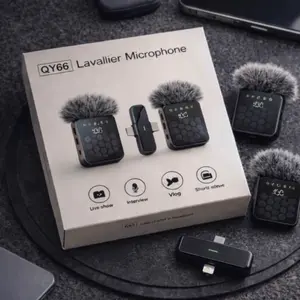QY66 Wireless Lavalier Microphone With Dual Mics And Receivers
