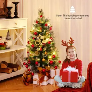 COSTWAY - 3 FT Battery-Operated Tabletop Holiday Decoration with 81 PVC and Pine Needles