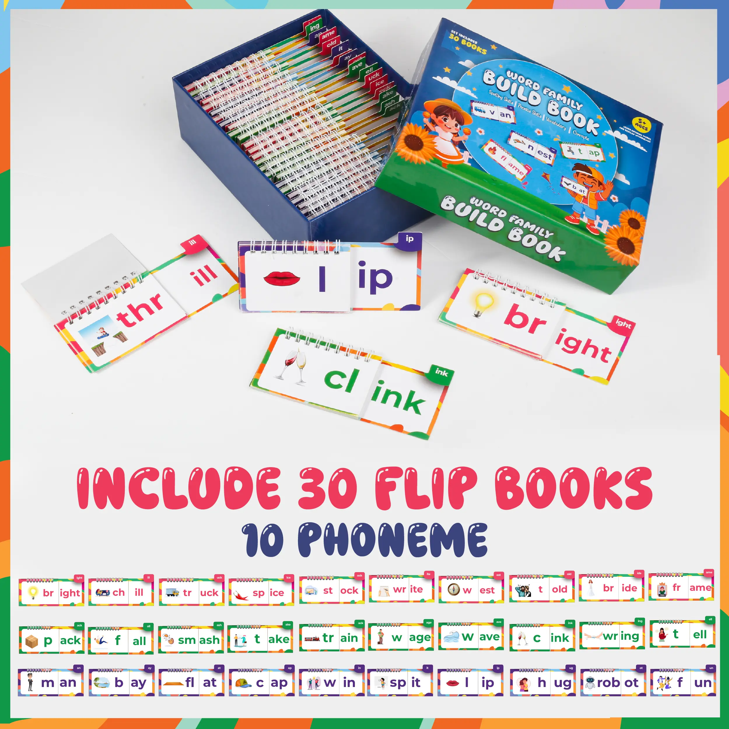 30 Read And Rhyme Flip Books – Tarjetas De Vocabulario ABC Y Sight Words – Juego De Lectura Y Deletreo Para Niños De 6 A 8 Años
