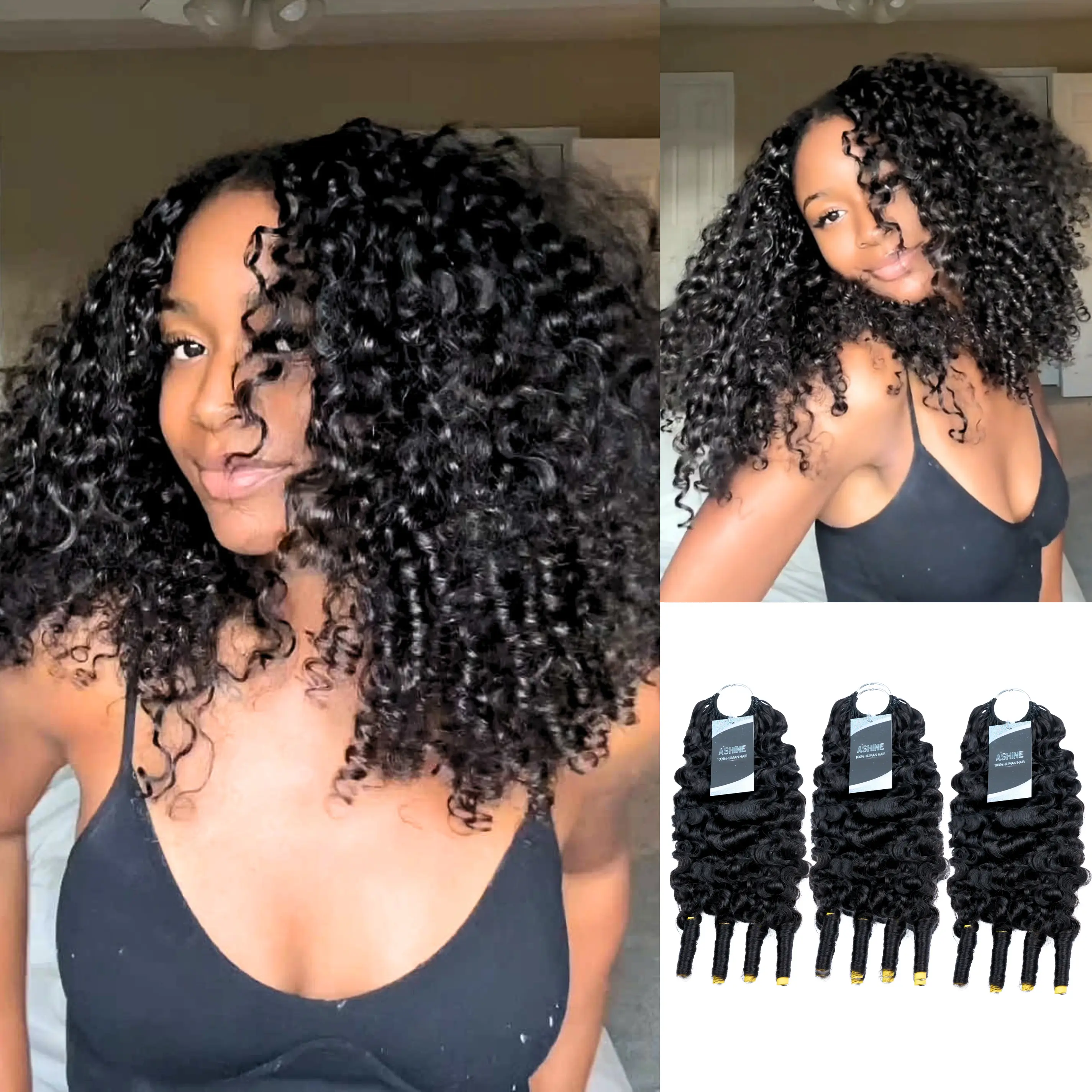 [Cheapest] Ashine Deep Wave  Burmese Curly Feather Crochet Human Hair Extensions Miracle Invisible Knots Pre-Separated boho braids Protective Style  #RefreshedLook #SummerWins #DealsForYouDays