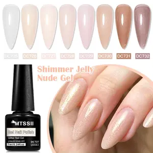 Shimmer Jelly Nude Gel Nail Polish, 7ML Glitter Transparent Soak Off LED UV Gel Nail Varnish, Long-lasting Semi-permanent Varnish for DIY Manicures Art