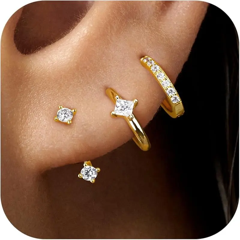 Gold : 2 Pairs CZ Hoops + 1 Pair CZ Stud