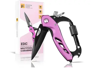Pink Multitool Carabiner, Stocking Stuffers Gifts for Mom Women Wife, 6-in-1 Keychain Multi Tools with Window Breaker, Bottle Opener and Screwdriver, EDC Gear Gadget for Camping Hiking