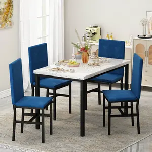 LinkRomat Dining Table Set for 4, Kitchen Table and Chairs Set for 4, Small Dining Table Set with Faux Marble Table top & 4 Velvet Upholstered Dining Chairs Dining Room Table Set for Small Space, Dining Room, Kitchen, Breakfast Corner Furniture Modern