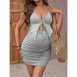 Women’s Solid Color Asymmetrical Hem Tube Top & Skirt Two-Piece Set, Casual Fashion Maternity Clothes for Daily Wear, Ladies Clothes for All Seasons