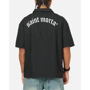 Saint Morta Gothic Pinstripe Button Up Shirt Jet Black
