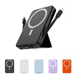 10000mAh MagSafe Magnetic Wireless Power Bank with Stand 22.5W PD Fast Charging Power Bank Built-in USB-C Lighting Cables LED Display Phone Holder for iPhone 17/16/15/14/13/12 & Android Smartphone - Hands-Free-Cable  Chargeable
