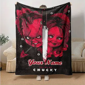 Customizable Chucky Cartoon Theme Print Flannel Blanket - Soft and Warm for Sofa, Bed, and Outdoor Use - Perfect Gift for Birthdays and Holidays