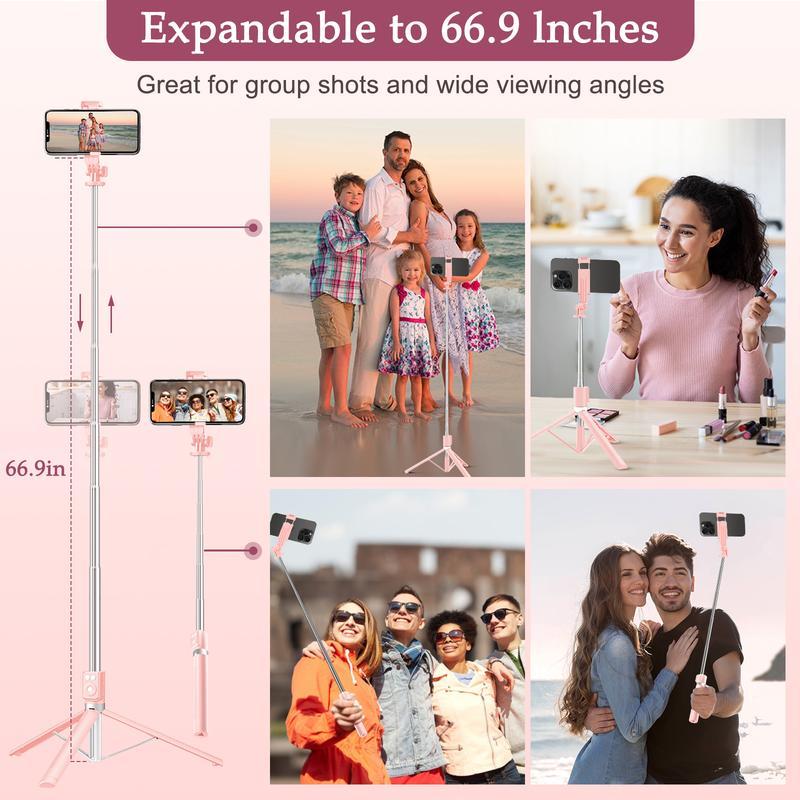 6-in-1 Selfie Tripod with Dual Fill Lights & Wireless Remote Portable Adjustable Phone Stand Detachable 360° Compact Travel Tripod for Live Broadcasts & Outdoor Adventures Android Bluetooth Expandable Smartphone Cellphone Stick Cable Steel