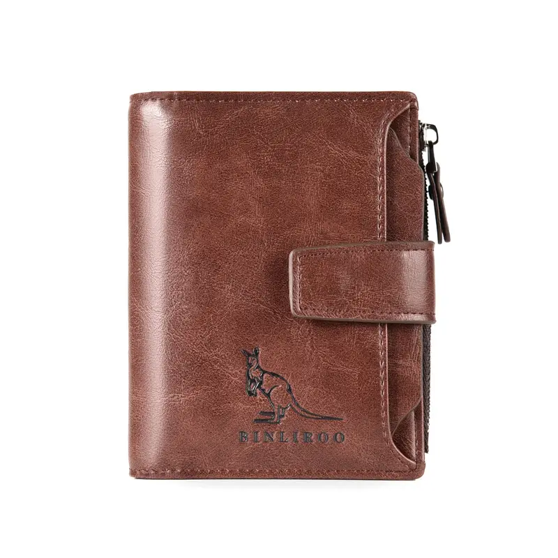 Men's Short Genuine Leather Wallet Anti-theft Money Clip Durable RFID Blocking Wallet for Driving License and Cards Stylish Compact Organizer