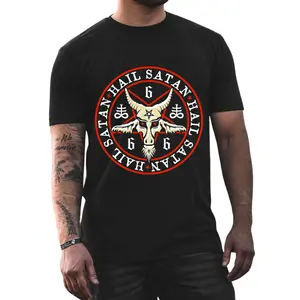 Design Unisex Hoodie Sweatshirt T-Shirt Halloween Outfit Dark Style Printed with Red Inverted Cross & Baphomet Symbol for Outdoor Wear  Menswear Oversized Loose
