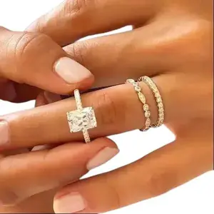 14K Gold Plated 3 PCS Stackable Engagement Rings Set,Cubic Zirconia Vintage Jewelry Anniversary Promise Vintage Ring
