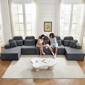 [4 Packs Shipped] QQR 171″ Cloud Modular Sectional Sofa,  U Shaped Compression Sofa with Chaise& Headrest,  Comfort Corduroy Oversized Couches ,U-Shape Boneless Couch for Living Room Apartments,No Assembly Required