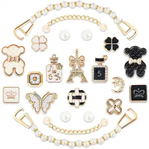 22 count Shoe Decoration Charms for Women, Bling Girly Shoe Chains for Clog Sandals, Golden Rhinestone Shoe Accessories Decoration Jewels Party Favors-USA