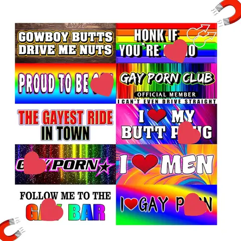 10PCS Water Resistant LGBT Rainbow Pride Prank Magnetic Bumper Stickers - 10 Fun Designs, 7.8x3.1 Inch Reusable Automobile Decals, Cool Car Decoration, Funny Truck Accessories for Adults’ Vehicles, Fridges