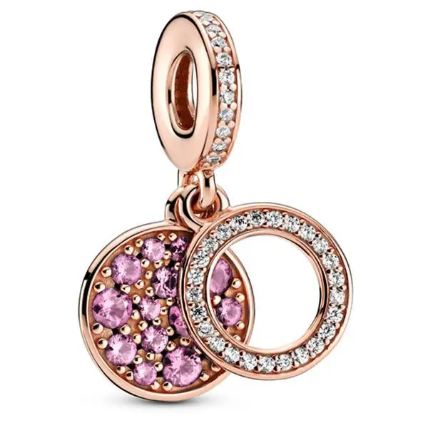PANDORA Sparkling Pink Disc Synthetic Pink Sapphire & Clear CZ Charm 789186C02