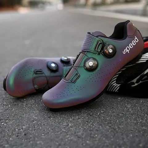 Men's Professional Unisex Cycling Shoes - Rotary Buckle, Luminous Color-Changing Lock-Bottom, PU Leather-TPU Synthetics for Mountain/Road Bikes (US 10)