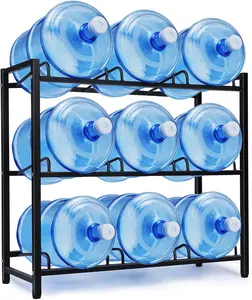 9-Tray Water Jug Rack, Storage 5 Gallon Water Cooler Bottle Holder Stand, 3-Tier Heavy Duty Carbon Steel 5 Gal Water Bottle Organizer for Home, Office, Kitchen, Warehouse, Black