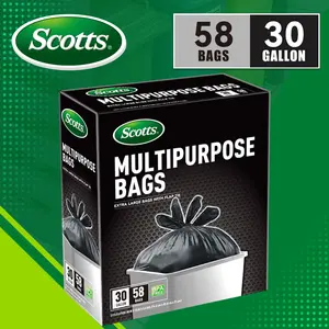 Scotts 30 Gallon Boxed Disposable Non Tear Black Large Trash Bags, For Large Kitchen Trash Can, Ultra Strong 113.5L Multipurpose Cleaning Supplies For Industrial, Garden, Home, Commercial - Durable, Leak-Proof, Easy To Use Garbage Bags