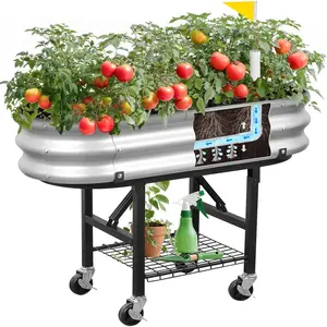 Self-Watering Raised Garden Bed with  and Heavy Duty Wheels, Easy-Install Planter Box with Foldable Stand, Galvanized Metal Elevated Wicking Bed with Liner for Indoor Outdoor Gardening