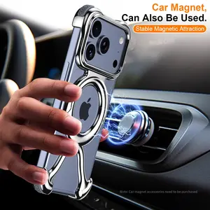 Luxury Liquid Electroplated Hollow Out Case for iPhone 17/17pro/17promax, Magnetic Ring, Wireless Charging, Car Mount Compatible, Accessories