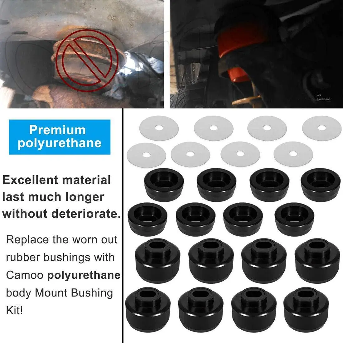 7-141 Premium Polyurethane Body & Cab Mount Bushing Kit, Body Mount Bushings for 99-14 Silverado Sierra 1500 2500 2/4WD - Replace Worn Parts, Enhance Shock Absorption