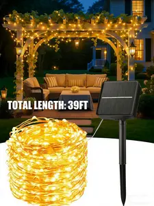 Solar String Lights Outdoor, 39Ft 100 LED Warm White Fairy Lights with 8 Modes, Waterproof Solar Decorative Lights for Patio, Tree, Garden, Wedding, Party, Christmas