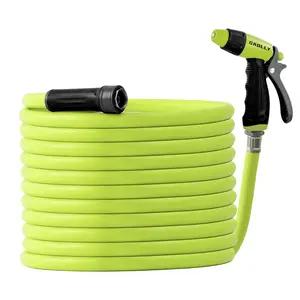 50ft Garden Hose 5/8”, Heavy Duty Water Hose with High-Pressure Spray Nozzle, Flexible Anti-Burst PVC, 304 Stainless Steel Fittings, Swivel Handle, for Lawn, Car Wash, Patio, Pet Cleani