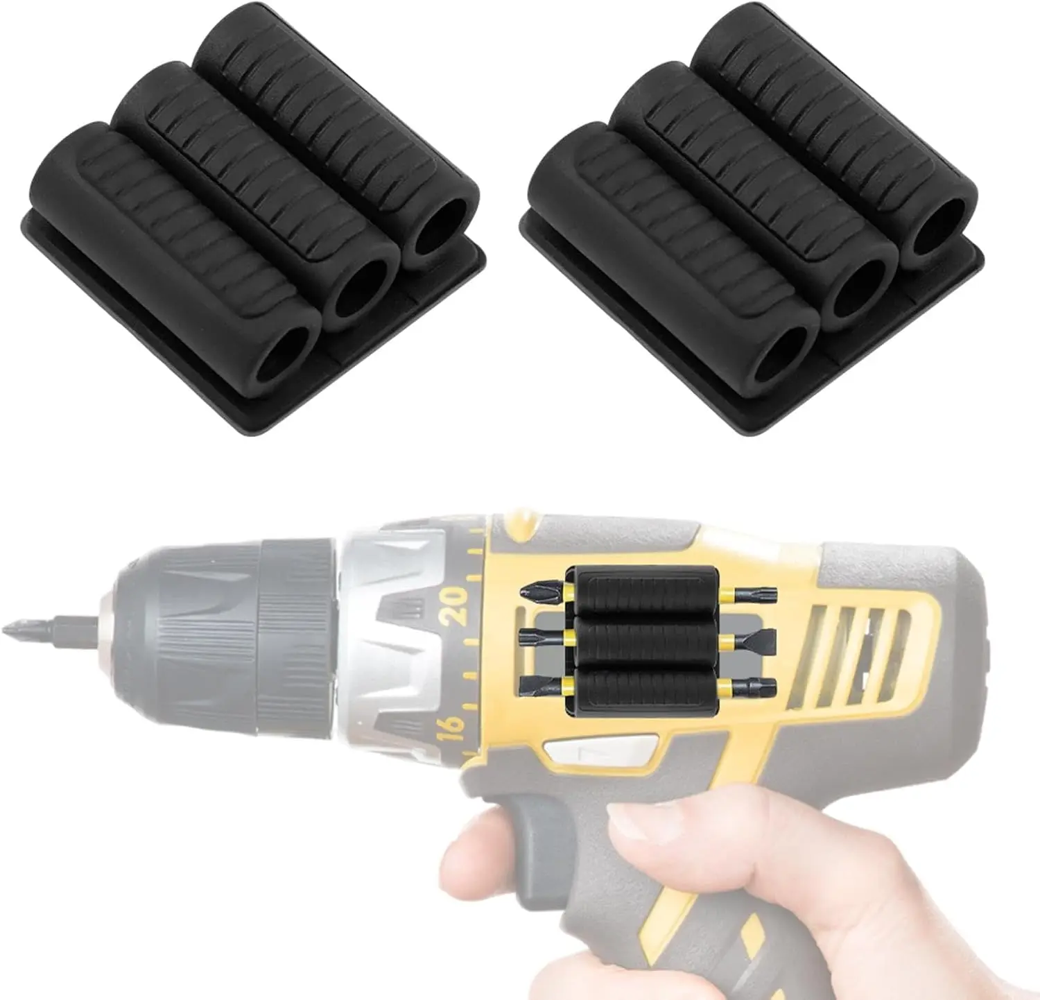 Drill Bit Holder Tool Holster - High-Strength 3M Adhesive Power Tool Accessory, 6-Driver Storage Clip for Side Access on Drills/Drivers, Efficient Organization Solution, Screwdriver Bit Clip