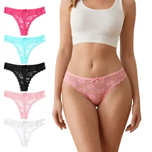 HOTCOM Women’s 5/4-Pack Lace Seamless Thongs – Soft Comfy Brief Style, Breathable No-Show Everyday Underwear