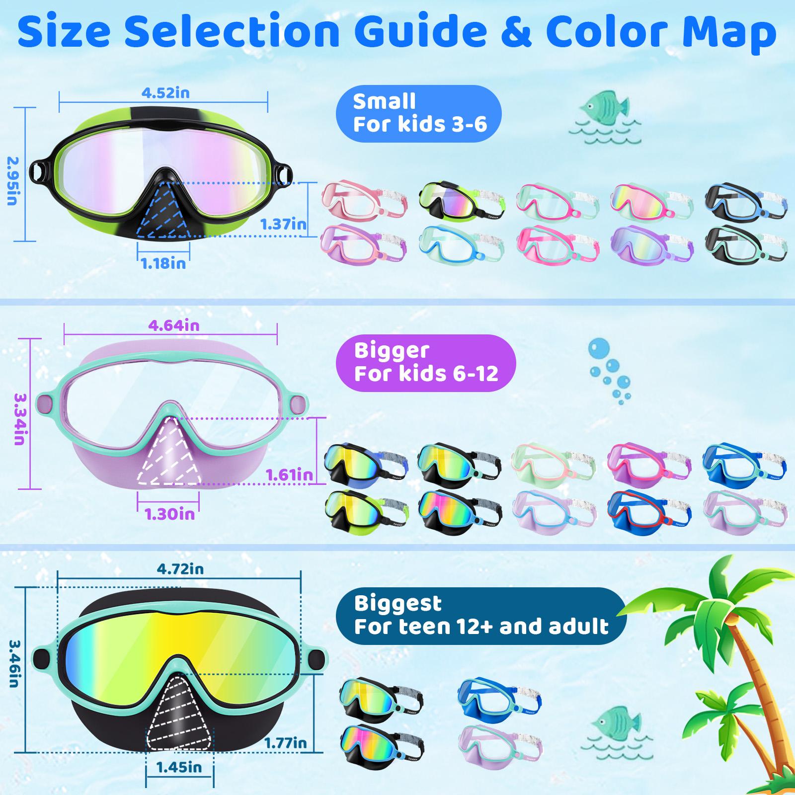 [Spring Shine]Vvinca Kids pool accessories-2 Pcs-Swim-Goggles with Nose Cover,   Wide View Anti Fog UV Anti Shattered Lens for Kids 3-6/6-15（Please refer to the dimension drawing in Figure 2）