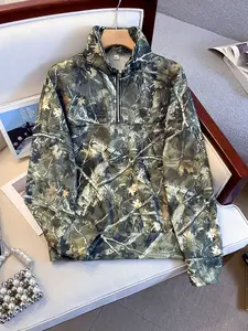 Women's Street Vintage Camo Full Print Half Zip Long Sleeve Hoodie, Loose Fit Drop Shoulder, Fall & Winter Casual Wear