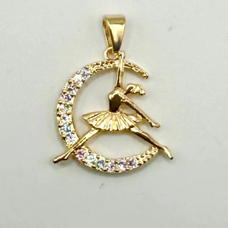 Ballerina Pendant yellow gold filled Cz gold charm oro laminado bailarina