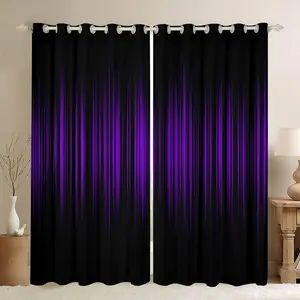 Velvet Heavy Grommet Curtains, Abstract Purple and Black Gradient Lines Blackout Drapes, Darkening Household Textile Window Treatments for Bedroom Decor,summervibes