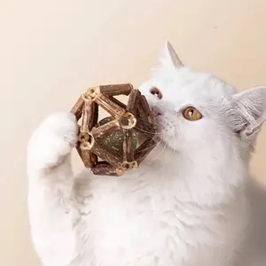 Lovely Caves Assorted Silvervine Stick Cage Ball Cat Chew Toy, Brown