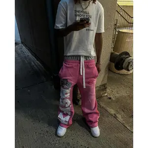 American Y2k Sweatpants Men Women Gothic Harajuku Vintage Letter Patch Loose Casual Pants Fashionable High Waisted Jogging Pants