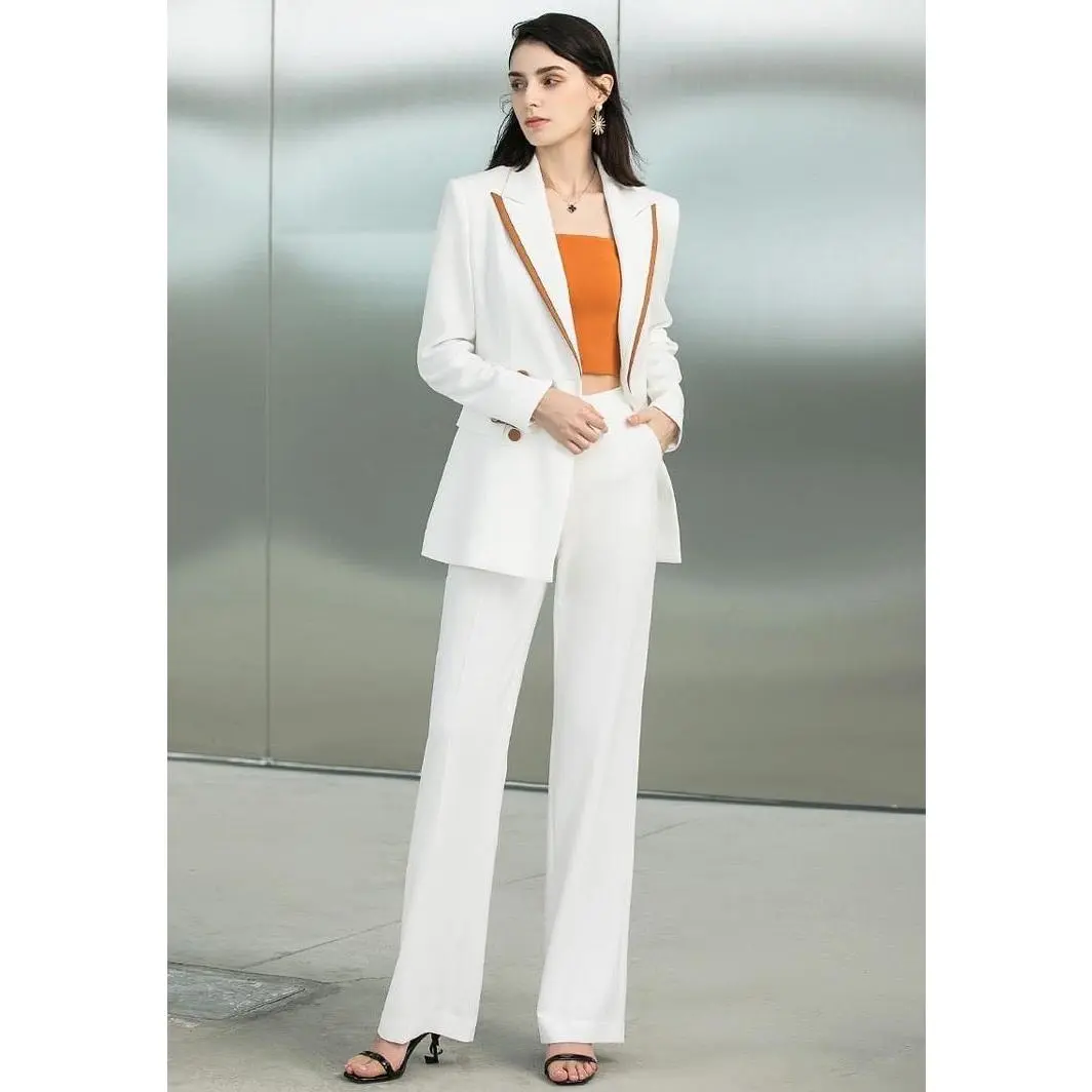 White Blazer with Orange Trim Pantsuit