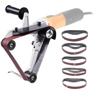 Belt Sander Adapter for Angle Grinder, US 5/8-11 Thread Pipe Tube Sanding Attachment with 10PCS Sanding Belts (60/120/240/400/600 Grits) for Metalworking, Rust Removal
