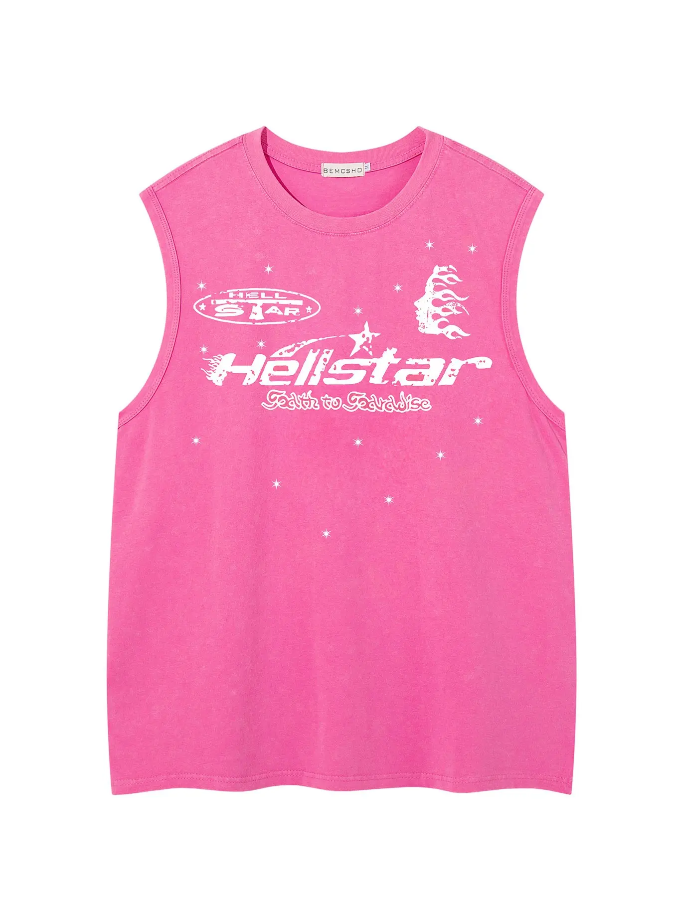 American Vintage Streetwear Tie-Dye Flame Letter Star Graphic Loose Crewneck Tank Top, Men's Summer New Fashion Casual Sport Sleeveless Shirt