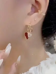 Elegant Red Heart Pendant Earrings - Unique Minimalist Design For Women, Suitable As Valentine's Day Gift