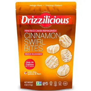 Drizzilicious Mini Rice Cakes Cinnamon Swirl - Rice Crisps, Healthy Snack for Adults and Kids, Flavored Rice Cakes, Vegan, Gluten Free, Allergen Free, Only 90 Calories Per Serving - 4 oz (Pack of 1)