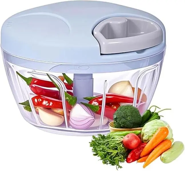 Hand Pull Veggie Chopper – 3 Stainless Steel Blades for Fast & Effortless Cutting, Manual Food Chopper for Onion, Garlic, Nuts & Herbs, Compact Portable Kitchen Tool