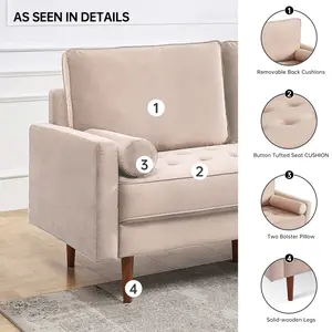 American Furniture Classics SS2788V-BG3S 69 in. OS Home & Office Furniture Wide Upholstered Two Cushion Sofa with Bolster Pillows, Beige Velvet