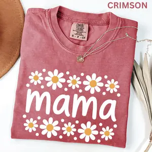 Comfort Colors Daisy Mama Shirt, Floral Mom Spring Tee, Trendy Mom Shirt, Women's Flower Mama TShirt, Pregnancy Reveal Gift for New Mom - AMBER