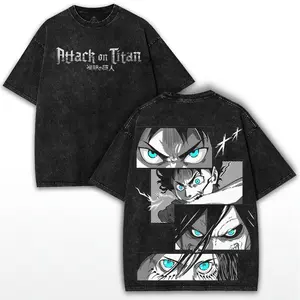 valentine shirts Eren Yeager Attack on Titan Oversized Tee – Vintage Washed Heavy Cotton Anime Shirt Featuring Manga Eye Panels | Retro Streetwear Collector’s Drop