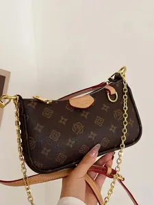 Women's Fashion Bag, Vintage Print Chain, Small Square Bag, Shoulder Bag, Crossbody Bag, Daily Bag, Leather Satchel