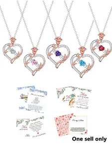 Rose Heart Mom Necklace (various cards available), dual-color heart pendant, touching Mother’s Day gift, heartwarming tribute to a mother, elegant zircon jewelry, perfect birthday gift for a wife/grandmother.