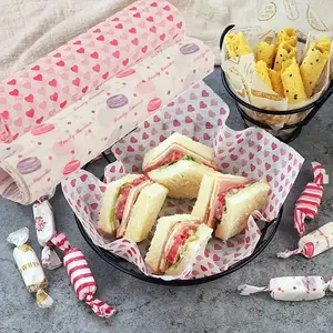 50pcs Sandwich Wrapping Paper, Oil-Resistant Baking Paper, Macaron, Stripes, Heart, Rose Patterns, Outdoor Picnic Food Basket Lining
