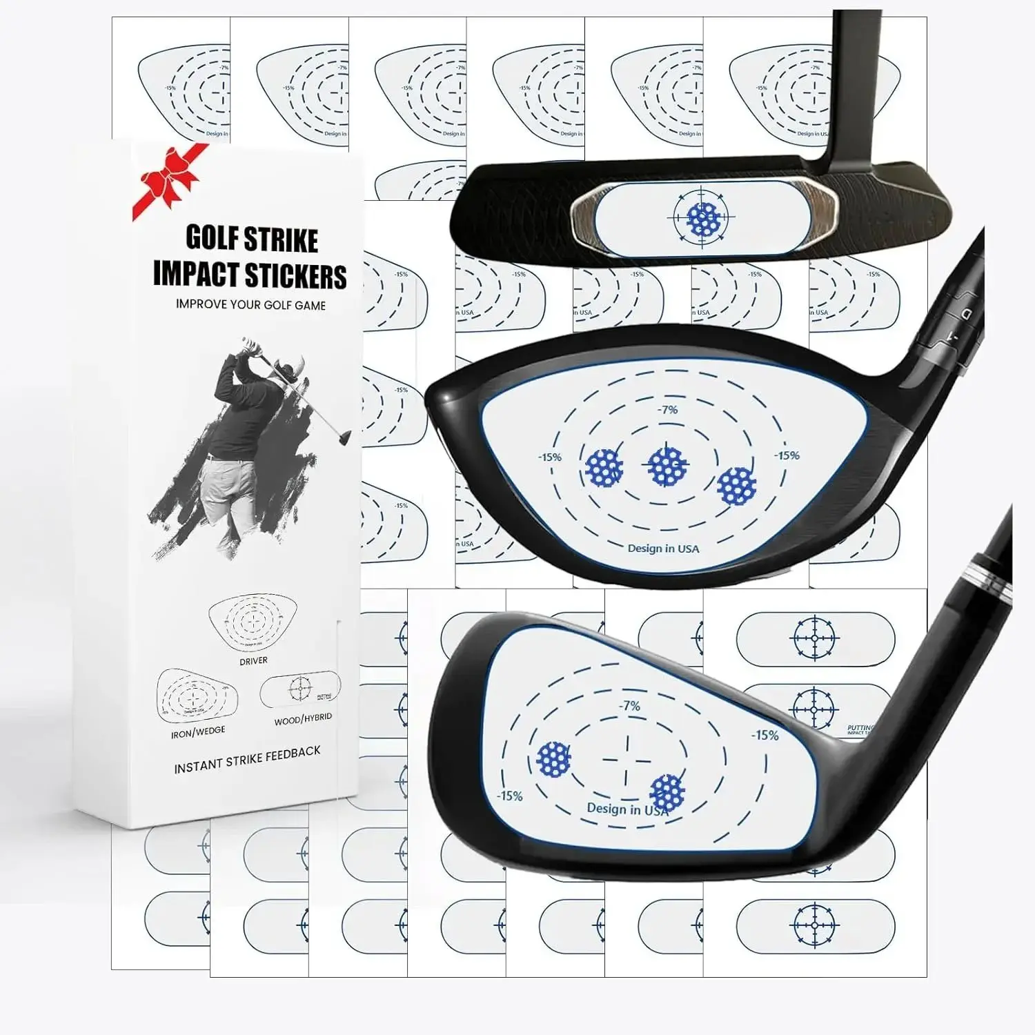 Golf Club Impact Tape Stickers Labels for Driver Woods Irons Putters Ball Hitting Recorder 75/150/375 Pcs, Training Aids for Swing Practice