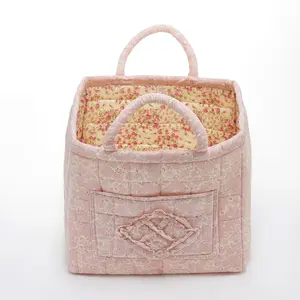 Foldable car Storage Basket portable Cotton Fabric Collapsible Laundry Hamper for Clothes Toys & Blankets Car Trunk Organizer Backseat Storage Machine Washable  Bin for Bedroom Bathroom & Living Room Large Capacity Woven Design room teen girl gifts